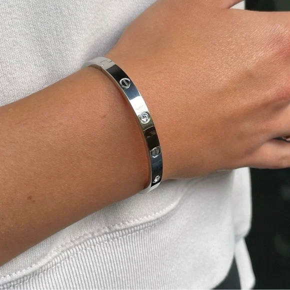 LUXURY GOLD SCREW BRACELET ZIRCONIA LOVE BANGLE BRACELET - Picture 8 of 16